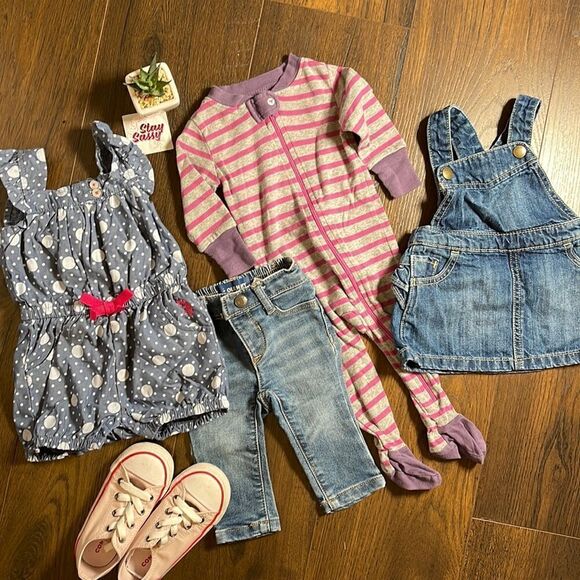 (4) Piece Denim Pants + Rompers + Onesies 3-6 Mos - Picture 1 of 10
